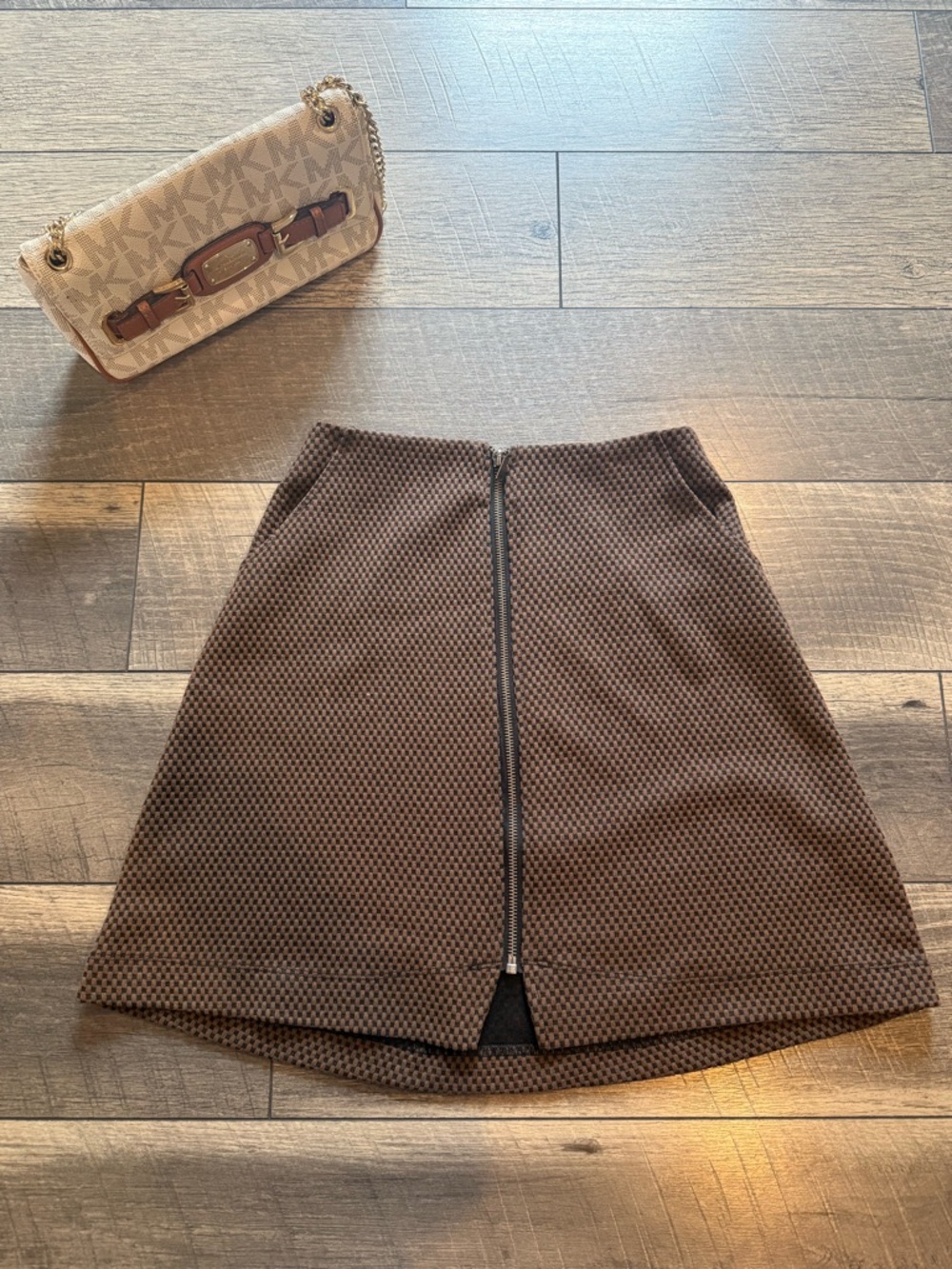 Charlotte Russe Chocolate Brown Textured A-Line Skirt with Front Zip